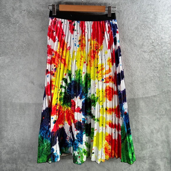 Tie Dye Pleated Skirt Multicolor Medium Midi Skater Rainbow Festival Medium - Picture 1 of 8